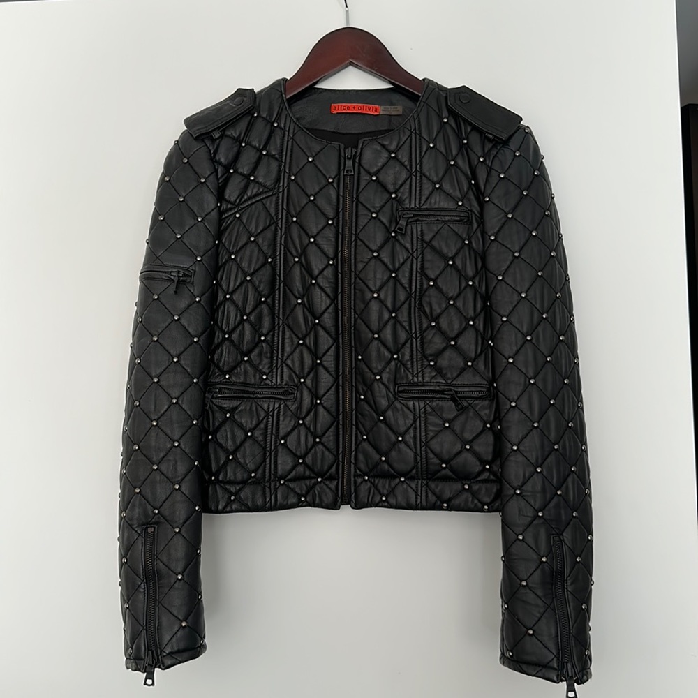 Alice + Olivia quilted leather bomber jacket, size s